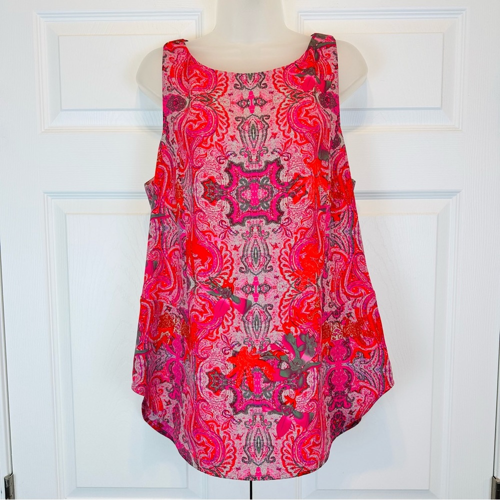 CAbi Pink and Gray Paisley Tank Top